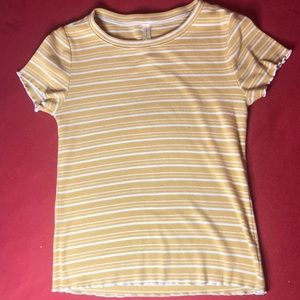 Yellow striped shirt with ruffled botttom